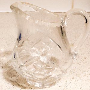 Vintage Antique Etched Star Crystal Glass Water Creamer Holiday Serving Pitcher